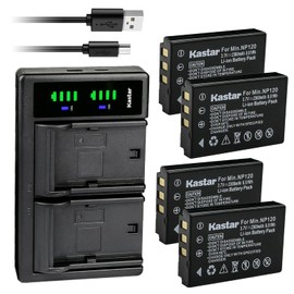 Kastar 4-Pack Q120 Battery and LTD2 USB Charger for FHD Bridge Camera, Zoom Q8 Recorder, Bell & Howell B35HDZ Camera