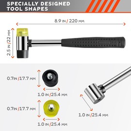Small Double Faced Hammer for DIY and Crafters - 25mm Non Marring Rubber Mallet Hammer, Stainless Steel Ergonomic Handle, Durable and Long-Lasting, Good for Flooring, Tiling and Woodworking