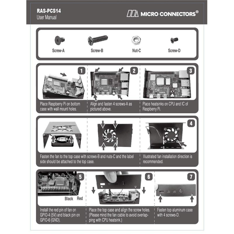 MICRO CONNECTORS, Inc. Aluminum Raspberry Pi 4 Model B Case