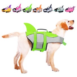 ASENKU Dog Life Jacket - Pet Safety Vest for Swimming & Boating, Shark Life Jackets, Swimsuits for Pool, Water Floatation Vest for Small, Medium & Large Dogs, Green, Large