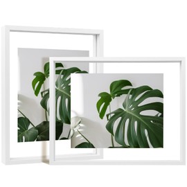 Egofine 11x14 Floating Frames Set of 2, Double Glass Picture Frame, Made of Solid Wood Display Any Size Photo up to 11x14, Wall Mount or Tabletop Standing, White