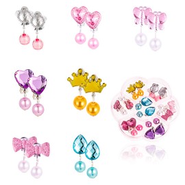 AUXSOUL Clip On Earrings, 7 Pairs Pendant Earring Stud Earring Set for Kids Clip-on Jewelry Set No Holes Girl Party Favor Birthday Gift