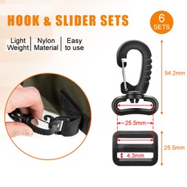 1" Plastic Clip Snap Hook Replacement Buckles Tri-Glide for Webbing Strap Crafting Accessories 6 Set (Hooks & Adjustable Buckle)