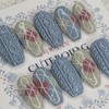 Argyle knit handmade nail tips, pedi tips - Oval M