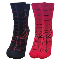 ShopMCR 2 Pairs Boys Thermal Spider Web Socks – Multipack Anti-Skid Grip Socks for Indoor Play, Bedtime & Home Wear (2 Pairs, UK 12-3)