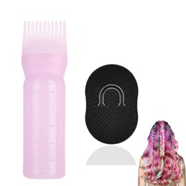 BASTOUR Haarfärbebürste Flasche und Kopfmassage Bürste, Hair Oil Applicator Bottle, Wurzelkamm-Applikatorflasche, Haaröl Applikator, Wurzelkamm Applikator Flasche, Haarfarben-Pinselflasche (Rosa)