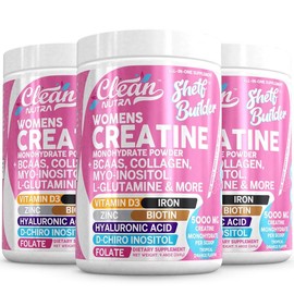 Creatine for Women | Creatine Monohydrate + BCAA Powder Myo-Inositol Collagen Biotin Hyaluronic Acid Folate L Glutamine Vitamin D3 Iron Zinc D-Chiro:_3 Bottles (Save 15% + Free S&H)