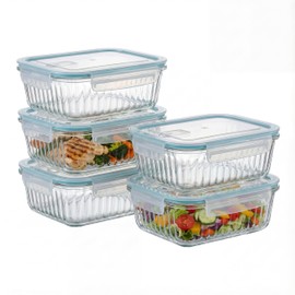 WOVOW 5-Packs, 36 Oz Glass Meal Prep Containers with Snap Locking Lids Glass Food Containers,Airtight Lunch Container,Microwave, Oven, Freezer and Dishwasher