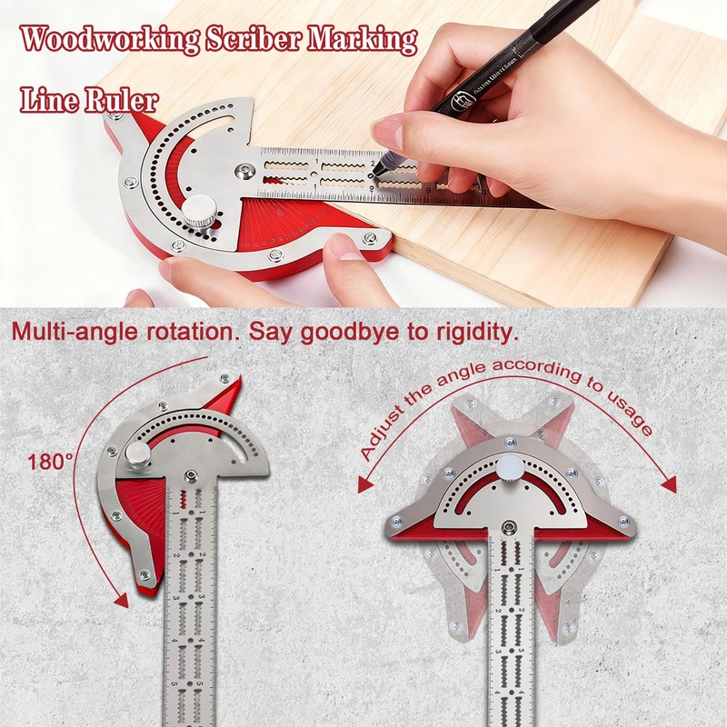13in Woodworking Scriber Marking Line Ruler, Adjustable Stainless Steel Sliding