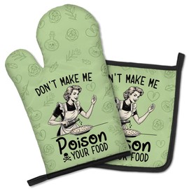 GEYGIE Don'T Make Me Poison Your Food Ironic Oven Mitts and Pot Holders Set, Chef Creative Baking Gift, Retro Humor Mother'S Day, Birthday Gifts for Women Friends Baker Cooking Chef, Mom Kitchen Tools
