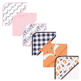 Hudson Baby Unisex Baby 6Pc Cotton Rich Hooded Towels Bundle Set, Fox Pink Safari, One Size