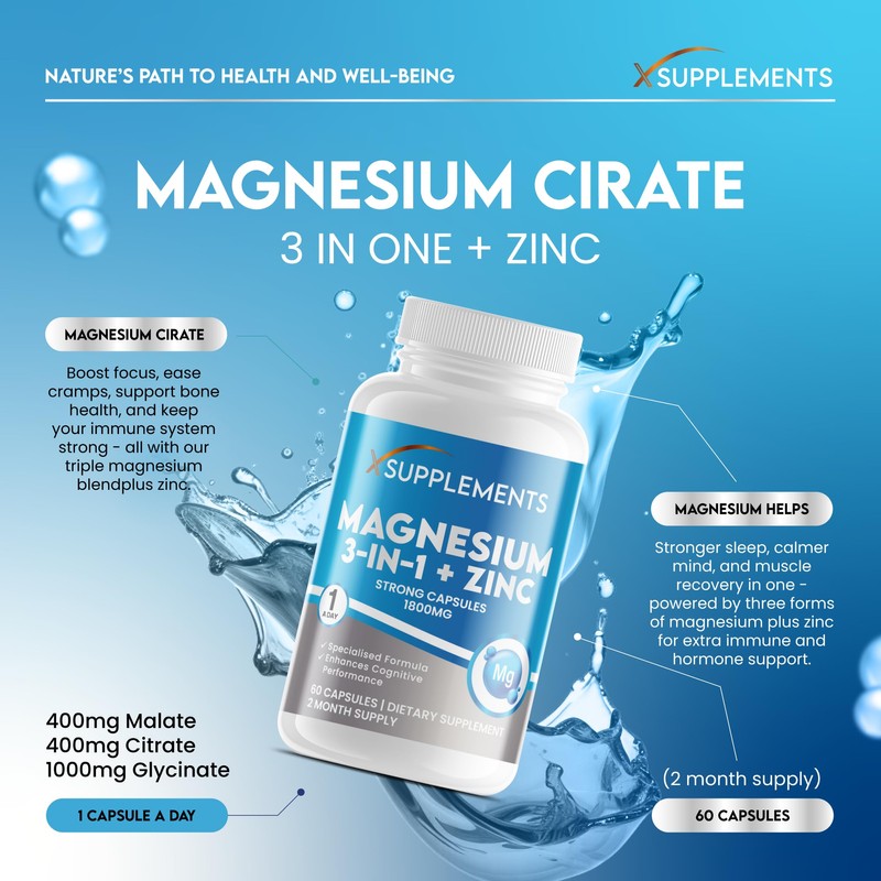Magnesium 3 in 1, +zinc, 1 Capsule a Day, 60