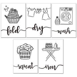 Laundry Room Poster 21 x 30 cm, Set of 5, Black & White Poster Decoration for Laundry Room, Canvas Wall Decoration for Laundry Room, Laundry Room Laundry Signs, Wall Decoration Painting No Frame, 21 x