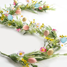 ZIFTY Guirnalda de Pascua de 5 pies con huevos de Pascua, bayas para arco de manto rústico, decoración de árbol de mesa para el hogar (verde/azul/rosa)