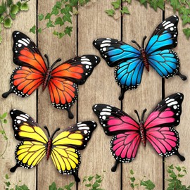 LSFFM 4 Pack Metal Butterfly Decorations, 6.7 in Butterfly Wall Art Sculpture Hanging Decor, Metal Butterflies Outdoor Decor for The Garden, Patio, Fence, Home, and Yard