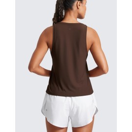CRZ YOGA Cloudweight Crew Neck Workout Tanks Lightweight Athletic Gym Tops for Women Soft Basic Running Sleeveless Shirts Coffee Brown Medium