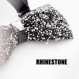 Youteer Rhinestone Bow Ties for men, Adjustable Length Sequin Pre-Tied Bow Ties with Rose Brooch for Wedding and Party, A-Black