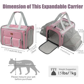 PATAZONE Cats Carrier for Small Dogs Puppy Dogs Bag Expandable,Airline Approved,2 Sides Expand,Rabbit Bunny Pets Carriers Small Animals Travel Outdoor Carry Kennel (Pink, Extra Large)