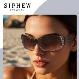 SIPHEW Polarised Sunglasses Womens Trendy Ladies Sunglasses with UV400 Protection Wrap Around Rhinestone Sun Glasses for Women