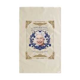 SmartyPants Queen's Platinum Jubilee 2022 Commemorating A 70 Year Reign Tea Towel - Queen Elizabeth Her Royal Majesty Commemorative Memorabilia Souvenir Royal Celebration Anniversary (Natural Prime)