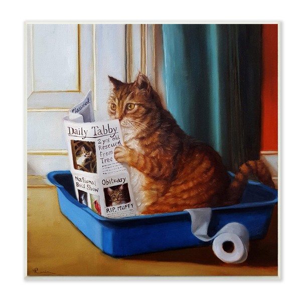 Stupell Industries Litter Box Reading Funny Cat Pet Painting Wall