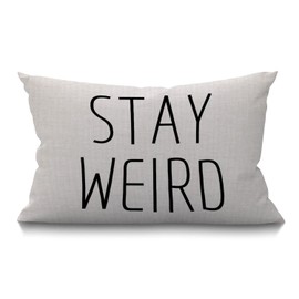 BGBDEIA Oblong Cushion Cover Farmhouse 12x20 Inch Soft Linen Throw Pillowcase Funny Stay Weird Black White Pillow Cover for Couch Bed Sofa Chair,30 x 50 cm
