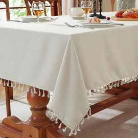 meioro Rectangular Tablecloth, Water-Resistant with Lotus Effect, Tassel Tablecloth Polyester Table Cover, Waterproof Tablecloths, Table Protector for Kitchen, Dining Room, Banquet Decoration (White,