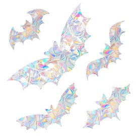 Shawula 15PCS Bat Window Clings - Anti-Collision Window Decals to Save Birds from Window Collisions,Non Adhesive Prismatic Vinyl Window Clings, Rainbow Stickers