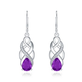 925 Sterling Silver Celtic Knot Good Luck Irish Dangle Drop Leverback Earrings with Amethyst Purple February Birthstone Jewelry Gifts for Women
