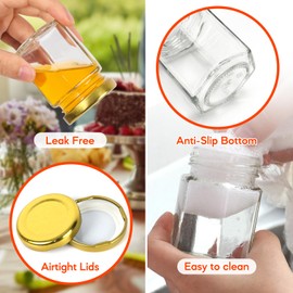 AuroTrends 3oz Honey Jars with Dipper 48Pack, Mini Honey Jars for Baby Shower Favors/Wedding Favors for Guests Bulk-Mini Glass Jars with Lids/Wooden Dippers (3 fl.oz-48Pack)