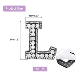 sourcing map 10 Pcs Iron on Letter Patches, Letter L Rhinestone Alphabet Applique Rhinestone Pearl English Letter Sewing Patches for Clothing Hats Jeans Shoes DIY Craft, White/Black