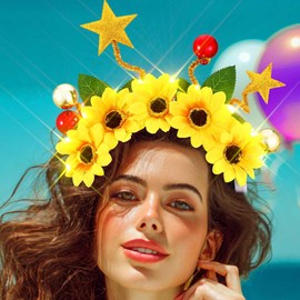 GENBREE Light Up Sunflower Headbands Boho Flower Headpiece Floral Hair Accessories for Women