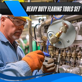Flexzion Eccentric Flaring Tool HVAC Kit for 3/16-5/8 inch Tubing & Piping, Brass Aluminum Copper Flare Tool Kit with SAE 45 Degree Angle Cone for HVAC Gas Refrigeration Brake Line Application