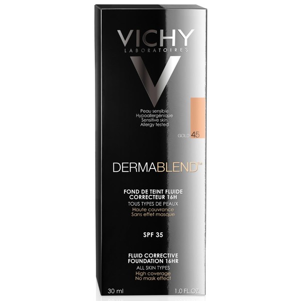 Vichy Dermablend Liquido- #45 Gold, Base de alta cobertura, 30ml.