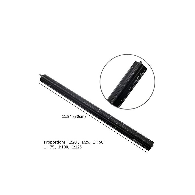 12 Inch Architect Scale Ruler, Aluminum Metric Triangular Scale Ruler