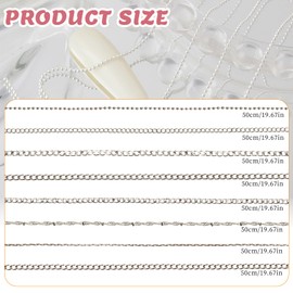 NICENEEDED 8 Strips Sliver Nail Art Chains, 3D Metal Nail Jewelry Chain Nail Decorations, Metallic Punk Accessories for DIY Making Nails Manicure Jewelry