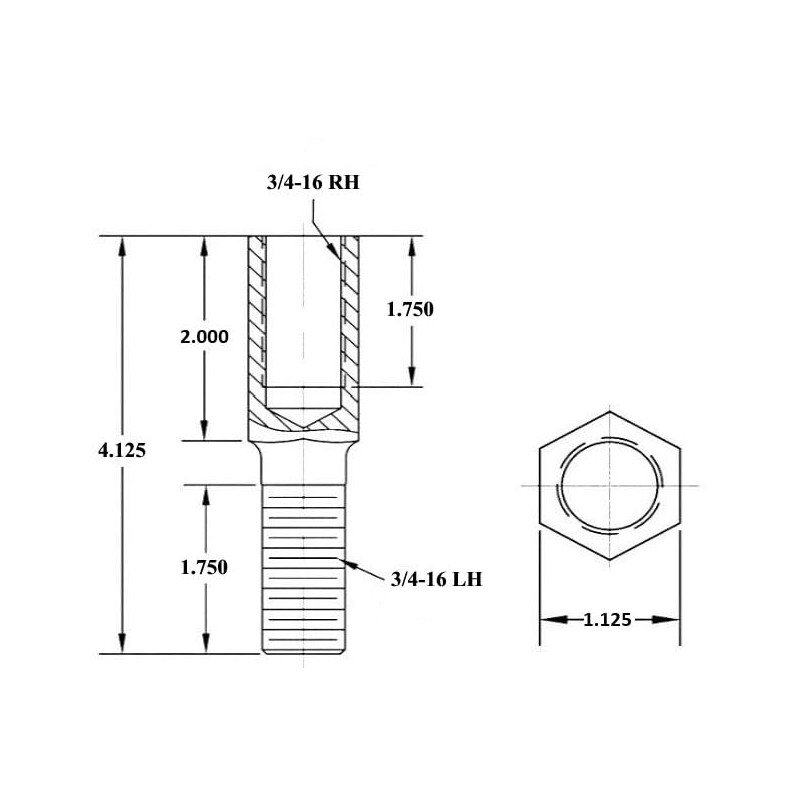 QS Components 3/4-16 Adjuster, 3/4-16 Hex Ladder Bar Adjuster, Rod