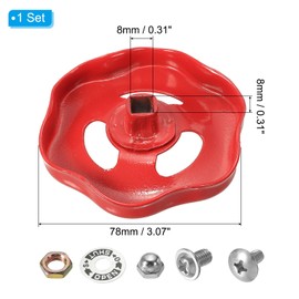 PATIKIL Outside Faucet Handle Square Stem Hole 8x8mm, Cast Iron Faucet Round Wheel Handle Replacement Water Spigot Handle with Screws Spacer, Red
