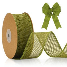 jijAcraft 10m Hessian Ribbon Roll, 4cm Natural Rustic Jute Burlap Ribbon Bundle, Linen Ribbon Craft Ribbon Band for DIY Crafts Gift Wrapping Wedding Decoration (ArmyGreen)