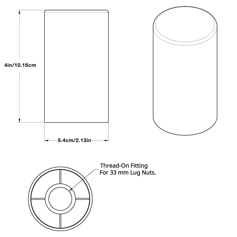 33mm by 4 Inch Height Cylinder Chrome Lug Nut Covers
