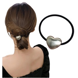 Herbeluemily Hair Rubber Hair Accessories, Antique Gold, Heart, Silver, 3D