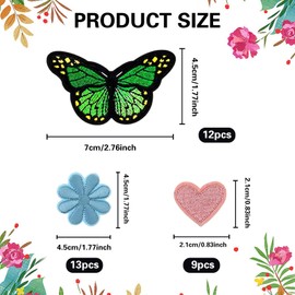 GOTFUN Pack of 34 Butterfly Flowers Heart Iron-On Patches for Iron-On Clothing Appliques Embroidered Iron on Patches Heart Pattern for DIY Clothing Jackets Hats Backpacks Jeans Repair Decoration