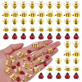 80 Pcs Resin Bee for Crafting, Flatback Resin Ladybird Bumble Bees Honey Tiny Bee Decoration for DIY Wreath Embellishments and Bees Themed Party Supplies