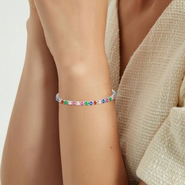 Fehki Bracelet for Womens Silver Tennis Bracelets Birthstone Dainty Bracelet Crystal Zirconia Bracelet Birthday Christmas Jewellery Gifts for Mum Sisters Girlfriend