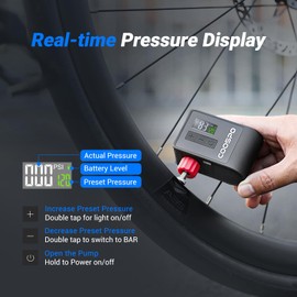 CooSpo CooSpo Mini Electric Bike Pump, Portable Tire Inflator Portable Air Compressor, Max 120 PSI, Auto Shut-Off Air Pump with Presta/Schrader Valves for All Bicycles, Ball, Car Accessories