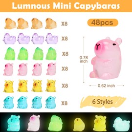 GRESEESM 48 piezas de mini capibaras, mini animales luminosos de resina para estudiantes de comercio, cifras pequeñas para ocultar lindos regalos de Capibara, cifras en miniatura, decoraciones para