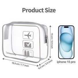 Lermende Transparent Toiletry Bag, Liquid Bag, Hand Luggage, TSA Approved Cosmetic Bag, Transparent Bag, Airport Compliant Bag, Travel Bag, Aeroplane Travel Bag, 1 Litre, 5 grey, unisex-adult