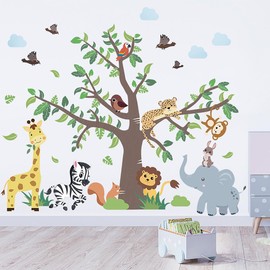 Calcomanías de Pared Infantiles, Animales de Jungla Vinilos Decorativos, Adhesivos Pared Infantiles, para Habitación de Bebés, Decoración de Cumpleaños (Jirafa/Elefante/León)