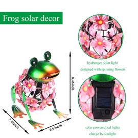 VCUTEKA Frog Solar Lights Outdoor, Solar Lantern Waterproof LED Hydrangea Flower Lights Frog Tabletop Decorations for Patio Garden Yard Outside Decor, Pink