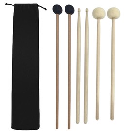 TUOREN Drum Mallets Kit with Storage Bag Include 1 Pair Felt Head Timpani Mallets, 1 Pair Rubber Head Bell Mallets, 1 Pair Wood Drumsticks, Percussion Mallets for Steel Drum Glockenspiel Xylophone